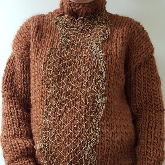 Wool winter set, cinamon cooper, sweater and matching hat, hand knitted - Picture 2 of 11